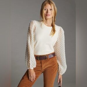 Maeve by Anthropologie Meshed textured sleeves top